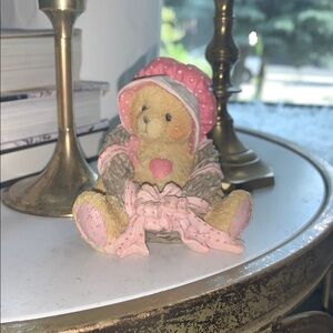 Adorable Teddy Bear Figurine with Pink Accents